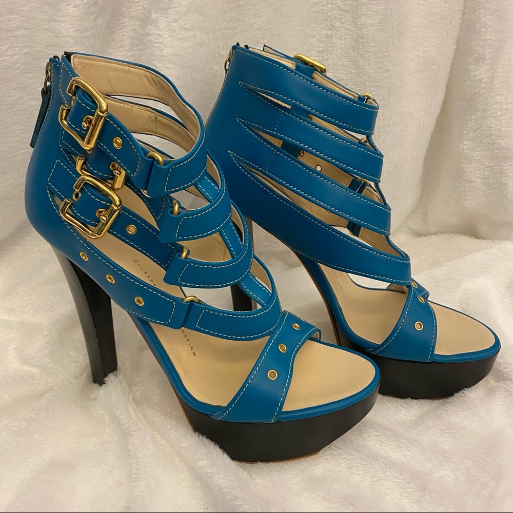 Giuseppe Zanotti Teal Strap Heels Zip Up Teal Sz 40